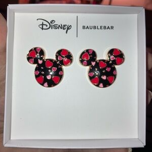 DISNEY + BAUBLEBAR Valentine Mickey Mouse Ears Enamel Hearts Earrings NEW NWT
